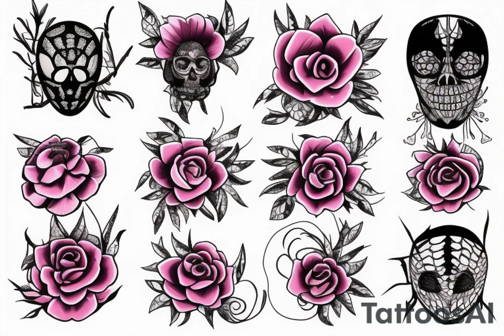 pink flower, spider, spider webs, neck tattoo tattoo idea