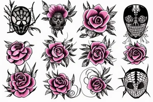 pink flower, spider, spider webs, neck tattoo tattoo idea