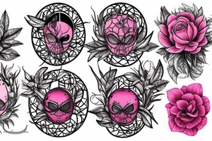 pink flower, spider, spider webs, neck tattoo tattoo idea