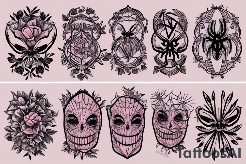 pink flower, spider, spider webs, neck tattoo tattoo idea