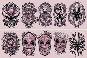 pink flower, spider, spider webs, neck tattoo tattoo idea