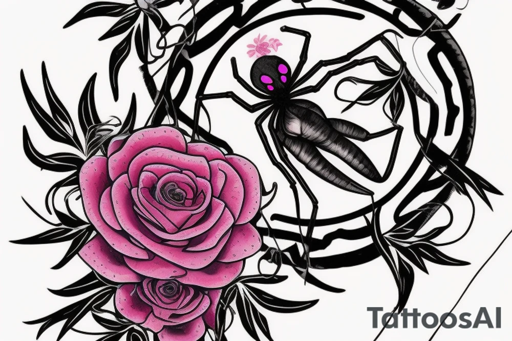 pink flower, spider, spider webs, neck tattoo tattoo idea