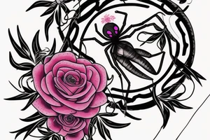 pink flower, spider, spider webs, neck tattoo tattoo idea