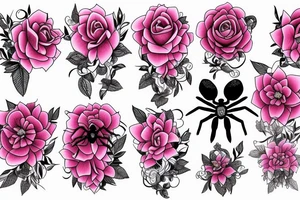 pink flower, spider, spider webs, neck tattoo tattoo idea