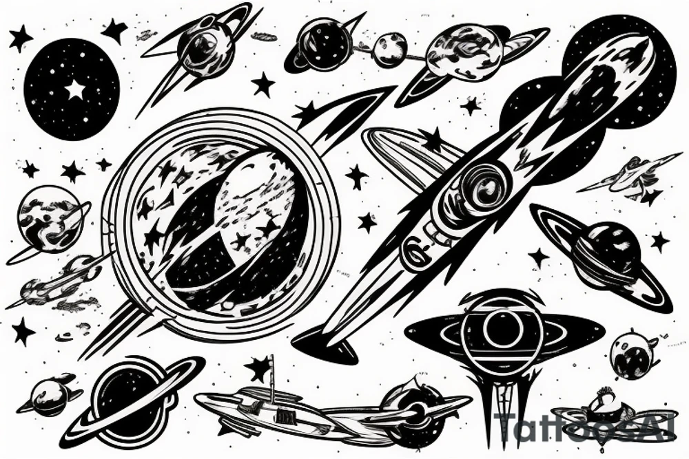 quasar retracting everything, foreground astronaut tattoo idea