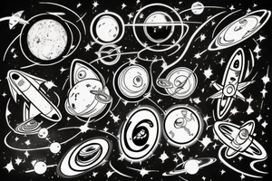 a quasar that retracts everything, the foreground is a tiny astronaut tattoo idea