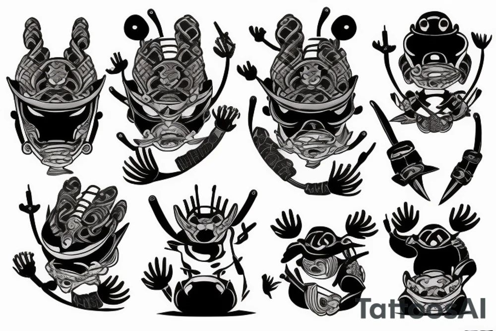 Black frog with samurai armor tattoo idea
