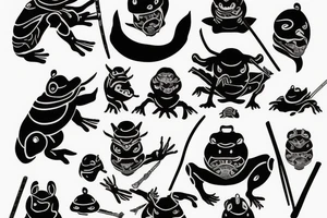 Black frog with samurai armor tattoo idea