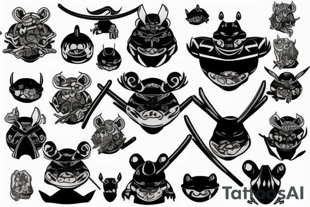 Black frog with samurai armor tattoo idea