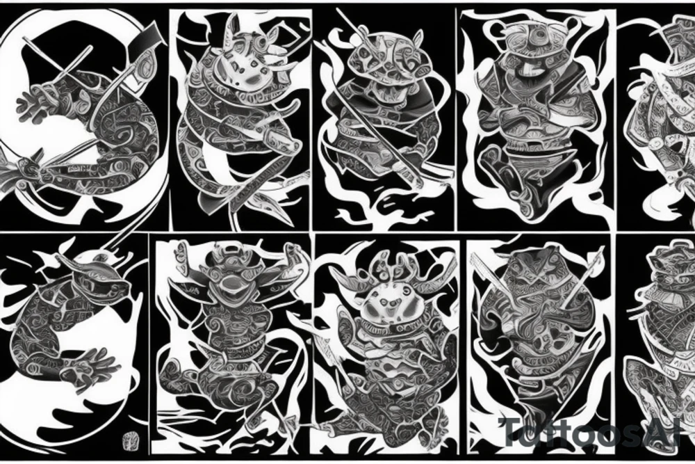 Black frog with samurai armor tattoo idea