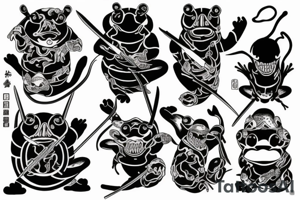 Black frog with samurai armor tattoo idea