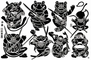Black frog with samurai armor tattoo idea