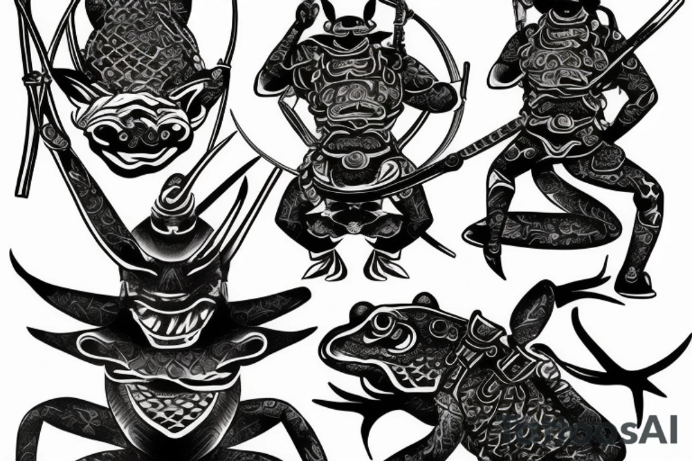 Black frog with samurai armor tattoo idea