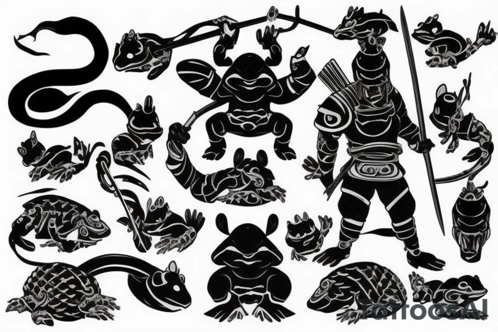 Black frog with samurai armor tattoo idea