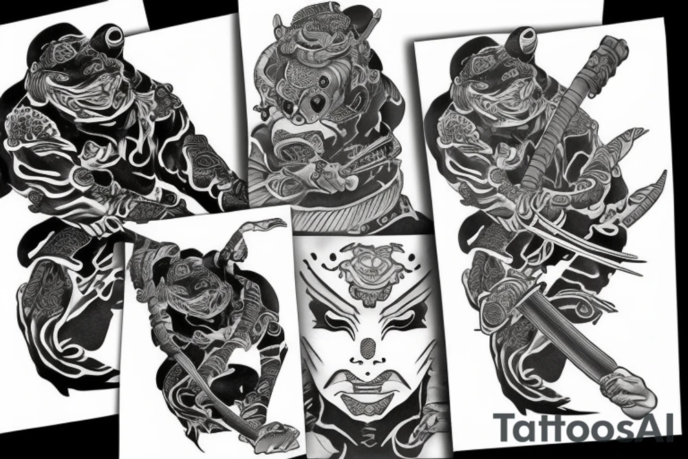 Black frog with samurai armor tattoo idea