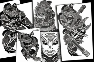 Black frog with samurai armor tattoo idea