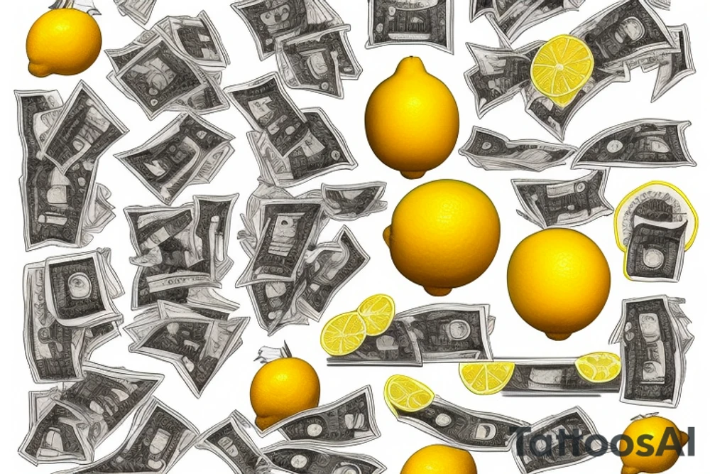 lemon with hundred dollar bills tattoo idea
