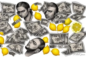 lemon with sheets of hundred dollar bills tattoo idea