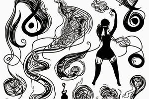 String woman with fire and flying music notes tattoo idea