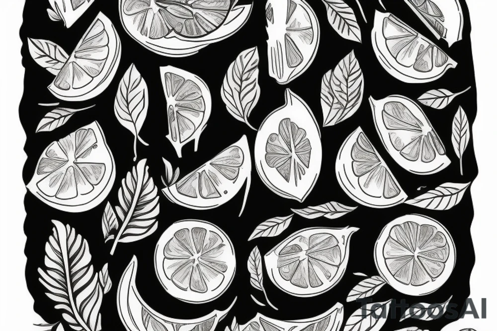 lemon with leaves tattoo idea