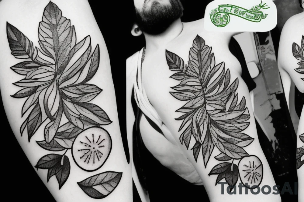 lemon with dolara leaves tattoo idea