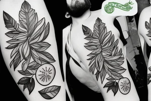 lemon with dolara leaves tattoo idea