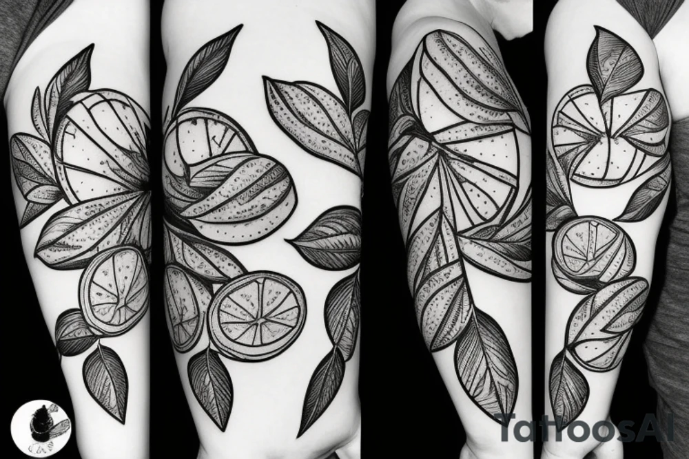 lemon with dolara leaves tattoo idea