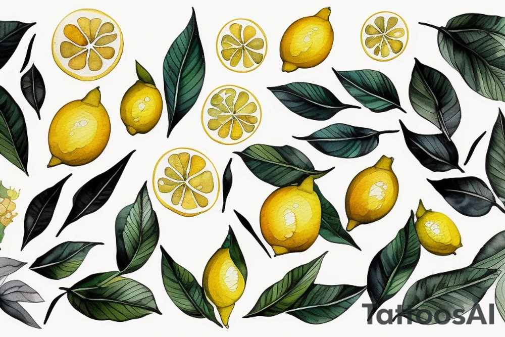 lemon with dolara leaves tattoo idea