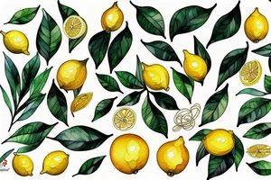 lemon with dolara leaves tattoo idea