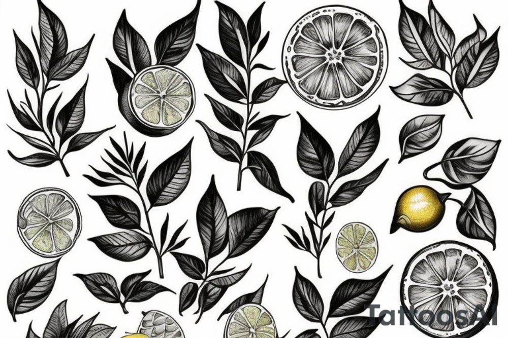 lemon with leaves one hundred dollars tattoo idea