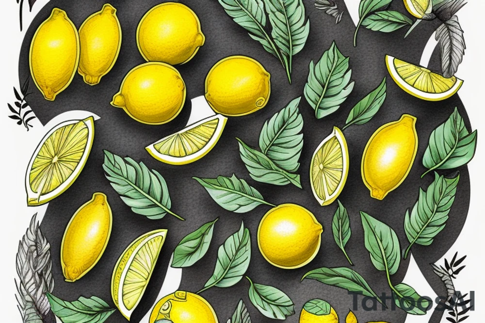 lemon with leaves one hundred dollars tattoo idea
