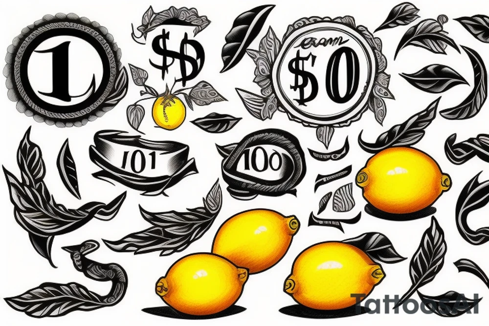 lemon with one hundred dollars tattoo idea