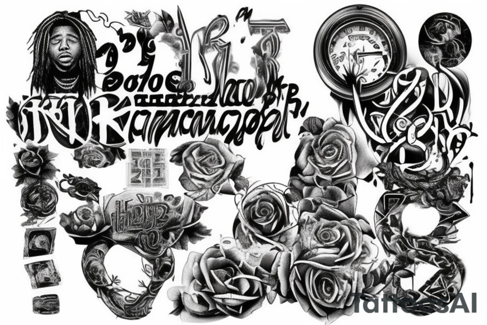 Tattoo inspired by trap artist rappers tattoos, such as lil durk, future, youngboy neverbrokeagain. including numbers. Not too detailed tattoo idea