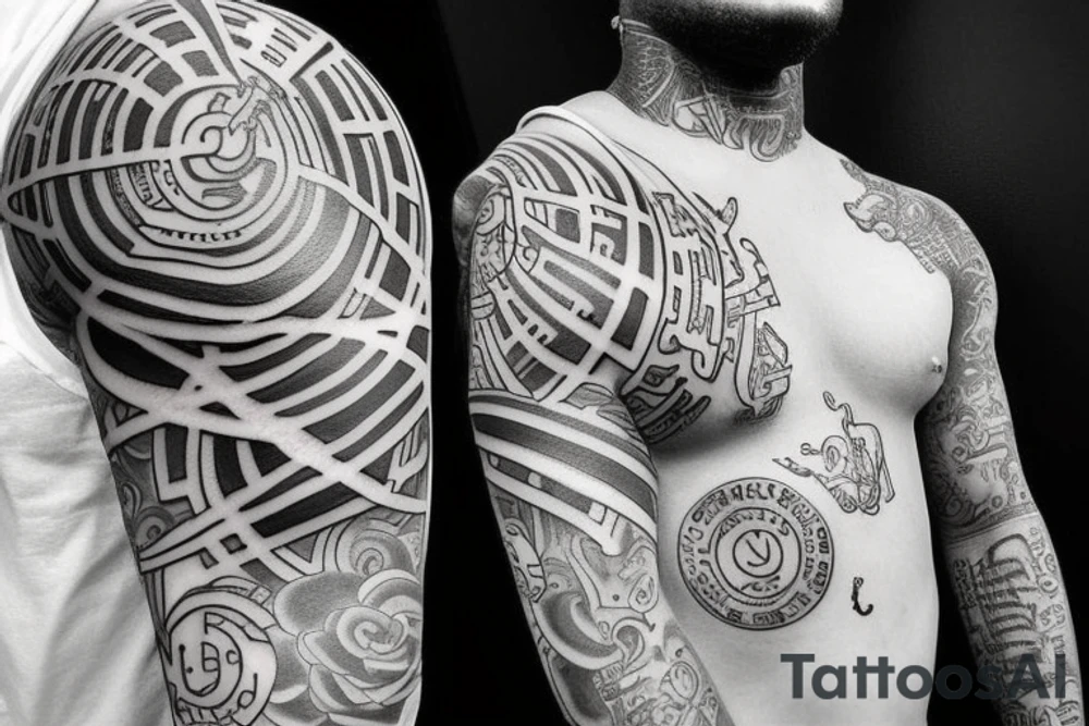 Tattoo inspired by trap artist rappers tattoos, such as lil durk, including numbers and text. simple tattoos. Not too much detail. Tattoo should be on torso tattoo idea