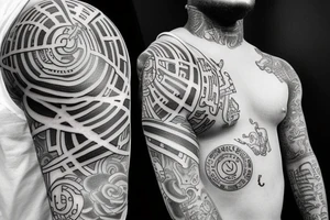 Tattoo inspired by trap artist rappers tattoos, such as lil durk, including numbers and text. simple tattoos. Not too much detail. Tattoo should be on torso tattoo idea