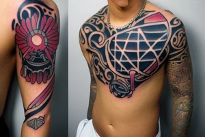 Tattoo inspired by trap artist rappers tattoos, such as lil durk, including numbers and text. simple tattoos. Not too much detail. Tattoo should be on torso tattoo idea