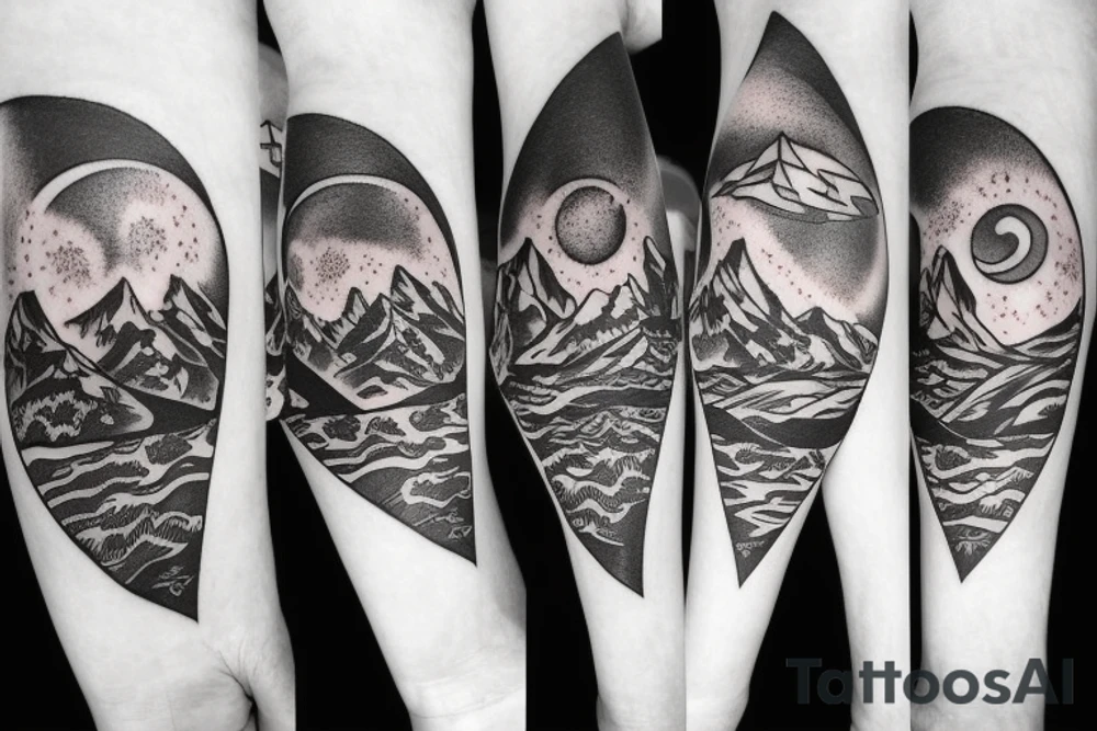 Mountain moon wolf tattoo idea