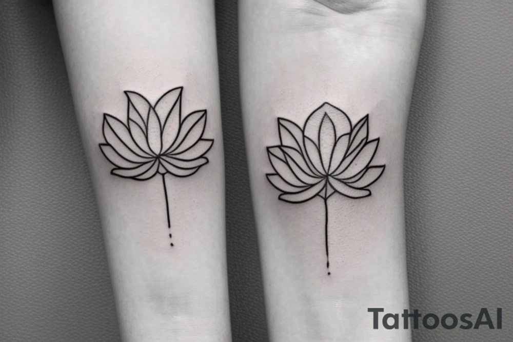 A single very thin line delicate tattoo with a lotus with elements of fine lines and dots & circles behind it. Incorporate more lines and dots tattoo idea