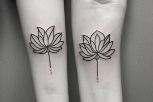 A single very thin line delicate tattoo with a lotus with elements of fine lines and dots & circles behind it. Incorporate more lines and dots tattoo idea