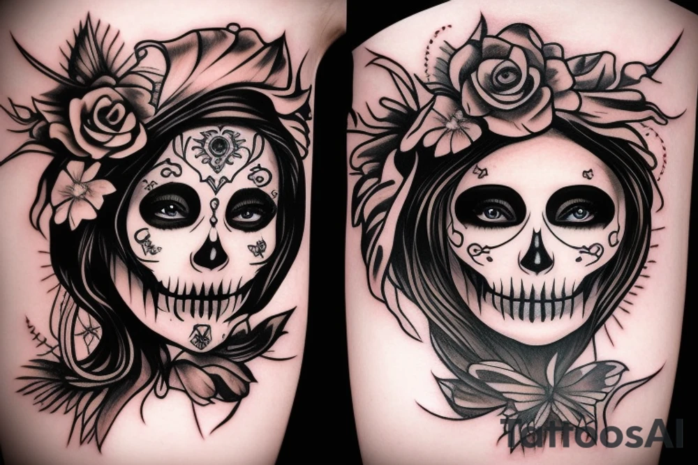 santa muerte girl face tattoo idea
