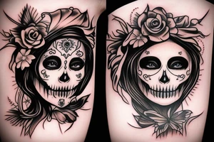 santa muerte girl face tattoo idea