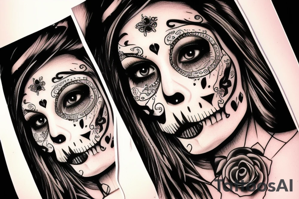 santa muerte girl face tattoo idea