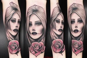 santa muerte beautiful girl face with blonde haire? rose on forearm tattoo idea