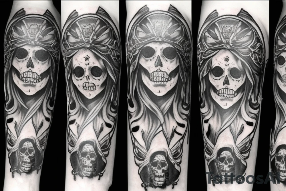 santa muerte on forearm sculs tattoo idea