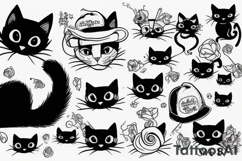 black cat and red cap in the switer tattoo idea