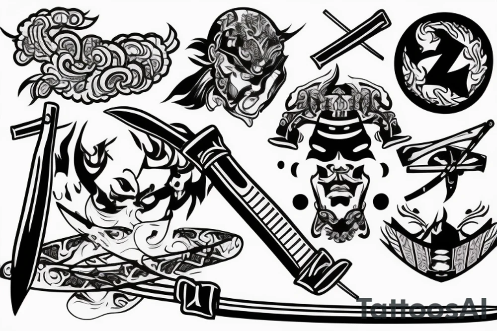 Left arm, samurai, katana, tanto knife, Bushido tattoo idea