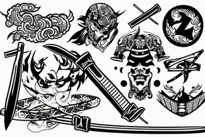 Left arm, samurai, katana, tanto knife, Bushido tattoo idea