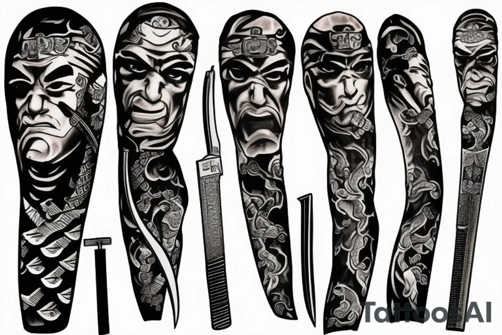 Left arm, samurai, katana, tanto knife, Bushido tattoo idea