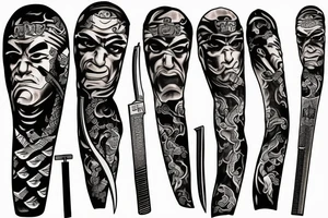Left arm, samurai, katana, tanto knife, Bushido tattoo idea