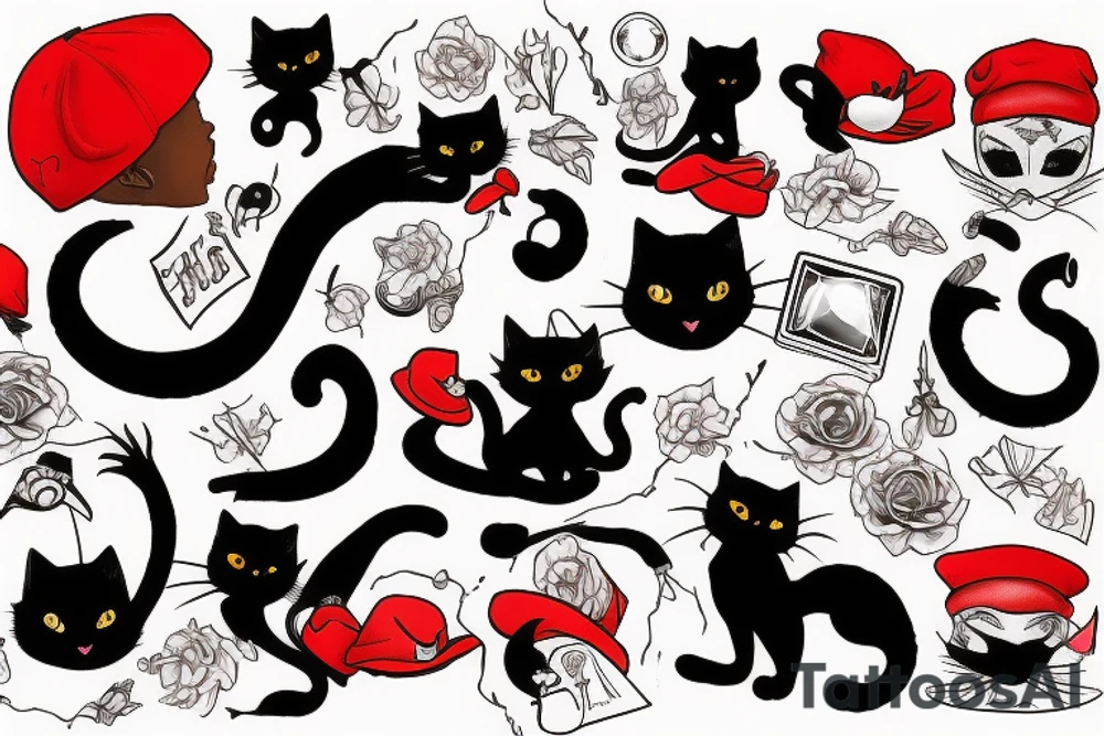 black cat and red cap in the switer tattoo idea